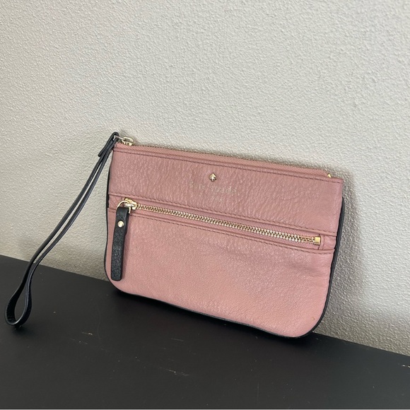 Kate Spade Pebbled Leather Pink Black Wristlet Clutch Coin Purse - Picture 2 of 14